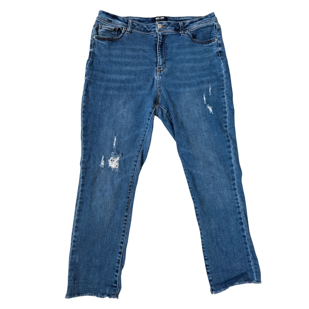 Wax Jean Grunge Distressed Los Angeles Dark Wash Raw Hem Skinny Jeans Size 18